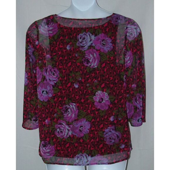 Colorful Sz Large Solid Tank & Sheer Floral Blouse 2 Pc Set ISAAC MIZRAHI LIVE - Picture 3 of 5